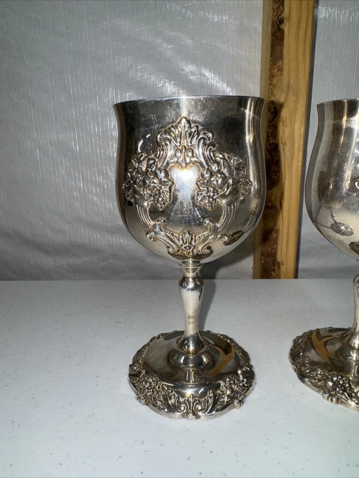 Reed & Barton King Francis Water or Wine Goblets Pair 6-1/2" Silverplate # 1659 - Image 2 of 4