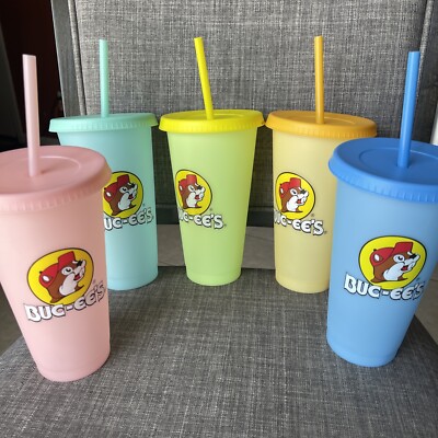 Buc-ee s 25 Oz 5 Plastic Tumbler w/ Lid & Straw Pastels