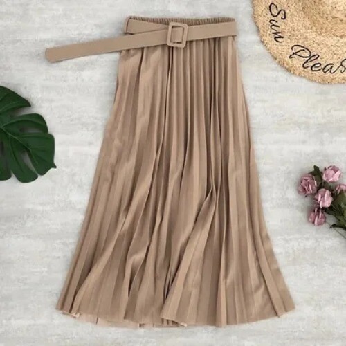 High Waist Pleated Elegant Midi Skirts with Belted New Spring Summer Solid - Bild 8 von 42