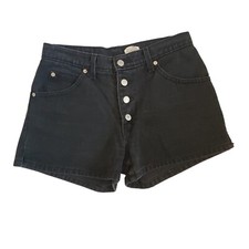 Vintage 90s Black Denim Jeans Shorts High Waist Button Fly Size 8
