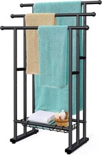 40" H Free Standing Towel Rack 3 Tier Alloy Steel Stand W/ Basket Blanket Drying