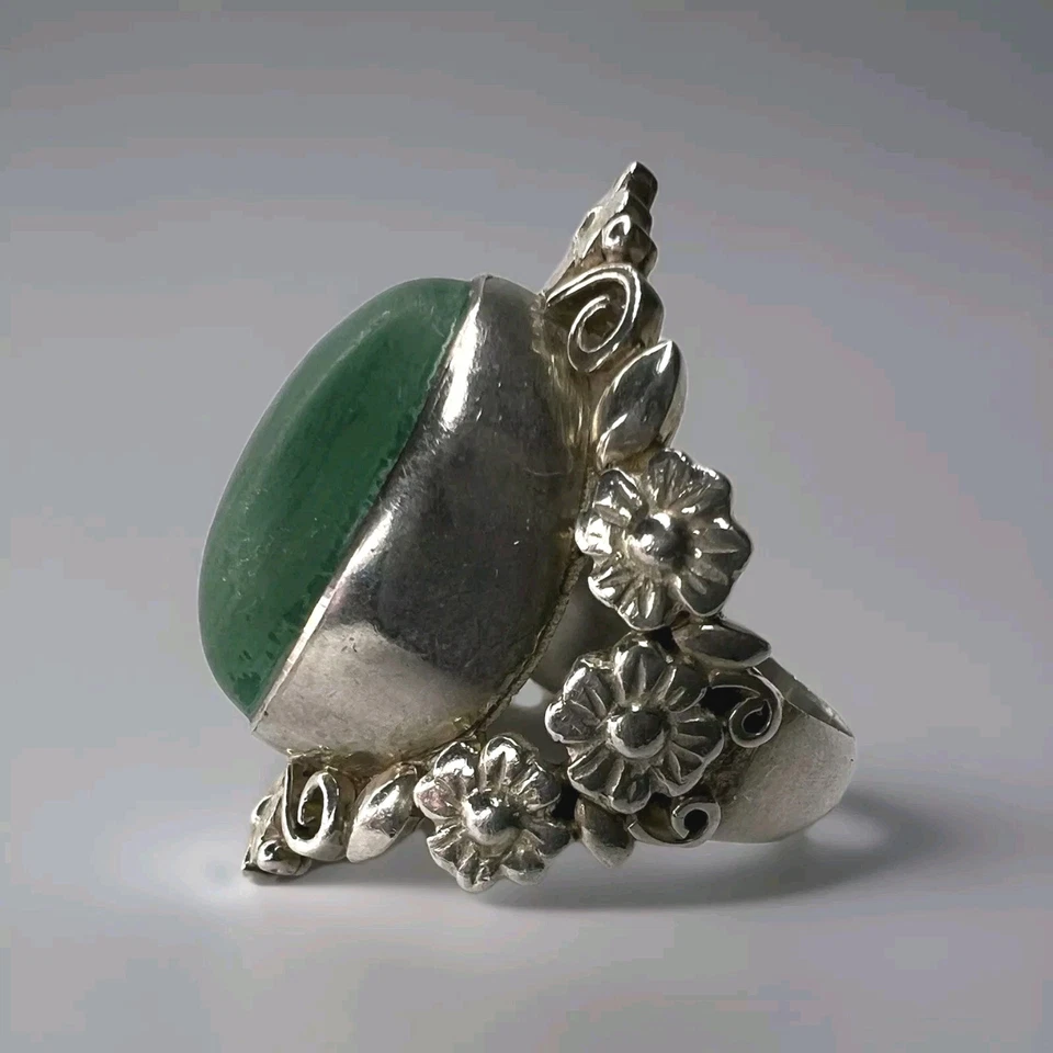 Anillo De Colección Nepal 925 Plata Esterlina Y Piedra Malaquita Anillo Talla 8 EE. UU. Foto 2 de 4