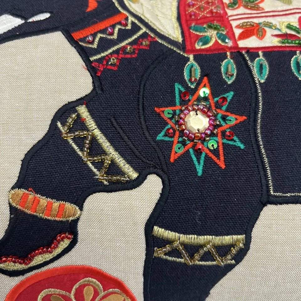 Pier 1 Elephant Throw Pillows 19”x11” Beaded Embroidered Boho Red Black Circus - Image 2 of 4