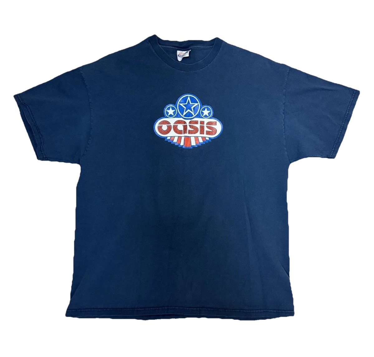 Vintage 90s Oasis Band T Shirt Adult XL Box Logo Hanes Tag Blue