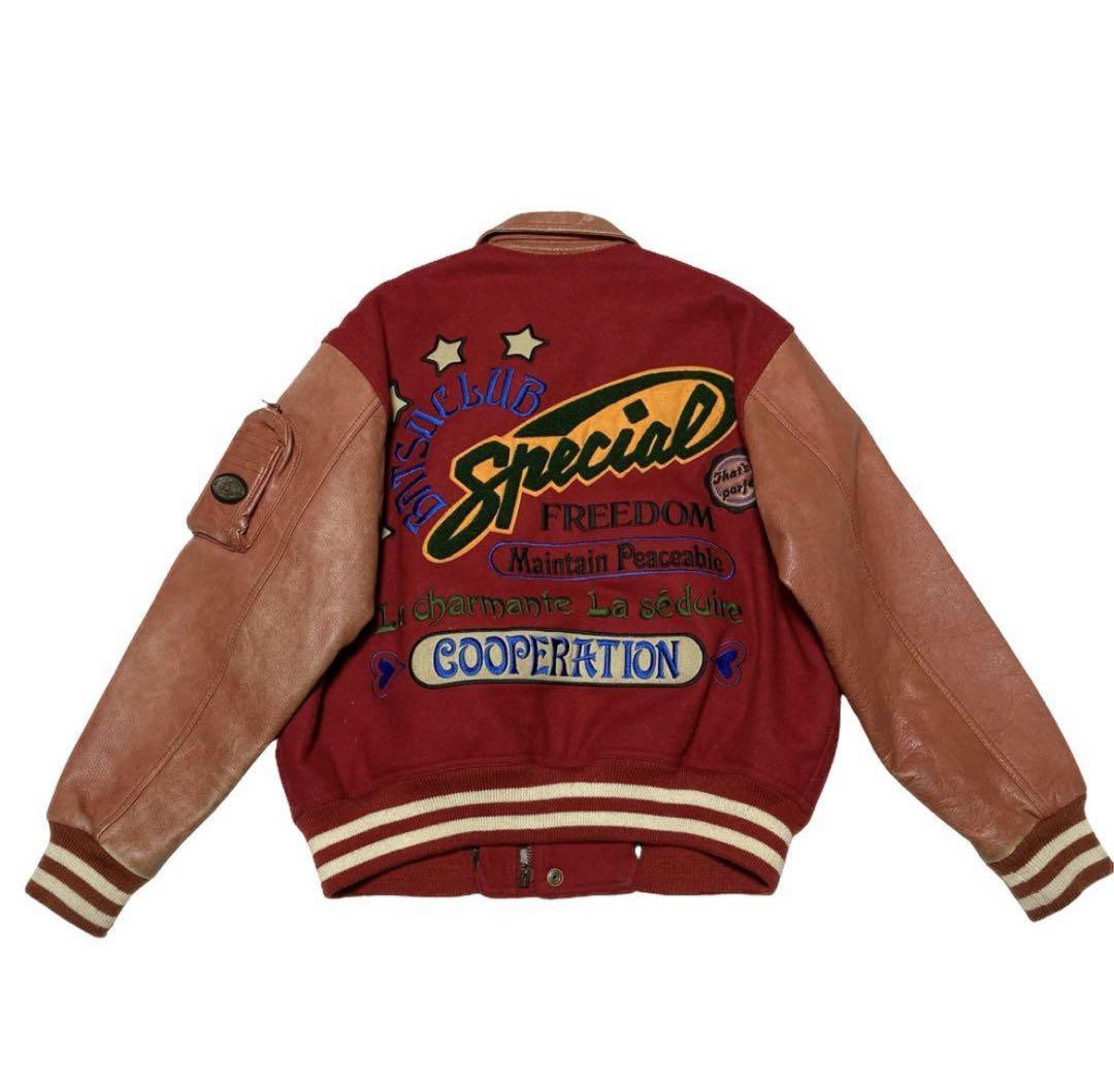 ジャケット・アウター archive vintage leather stadium jacket 90s Archive Leather Sleeve Wool Stadium Varsity Jacket size