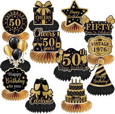 12 Pcs 50Th Birthday Table Decorations for Men Women, Black and Gold Party