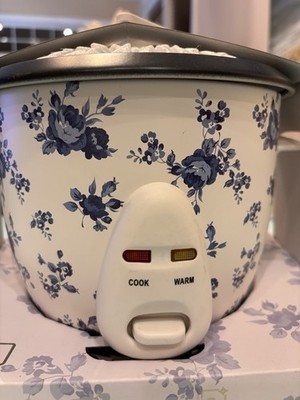 Dwell Studios Rice Cooker Blue Hydrangea Pattern* NEW* Makes 6 Cups/Non Stick*
