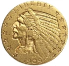1909 S GOLD US $5 DOLLAR INDIAN HEAD HALF EAGLE SAN FRANCISCO MINT SCARCE DATE