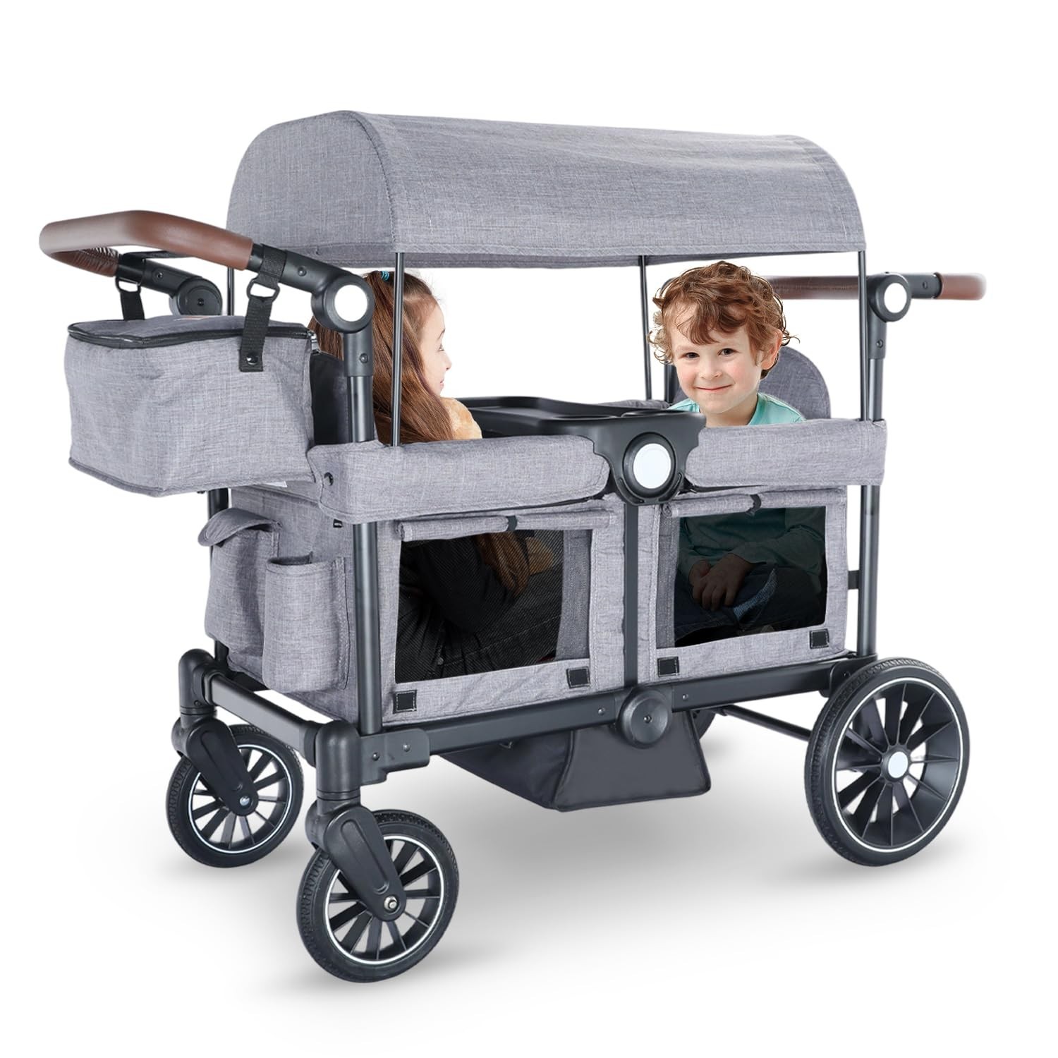 King Folding Wagon Stroller for 2 Kids, All-Terrain Baby Stroller Wagon Outdoor,