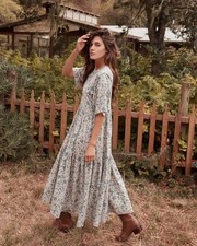 Christy Dawn Theo Midi Tiered Dress Aloe Spray One Size