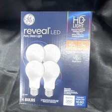 GE Reveal HD LED Standard A19 Bulbs 5W 350lm White Dimmable 4pk