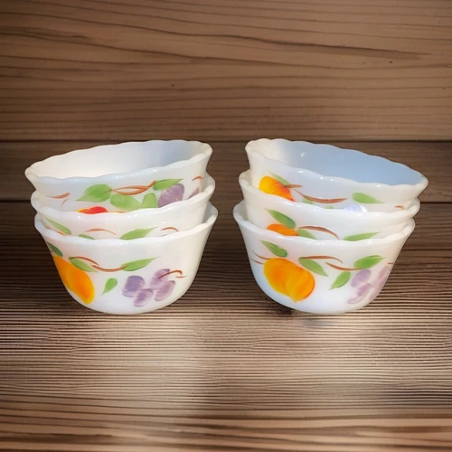 Vintage Fire King Milk Glass Custard Cups Gay Fad Set Of 6 U.S.A.