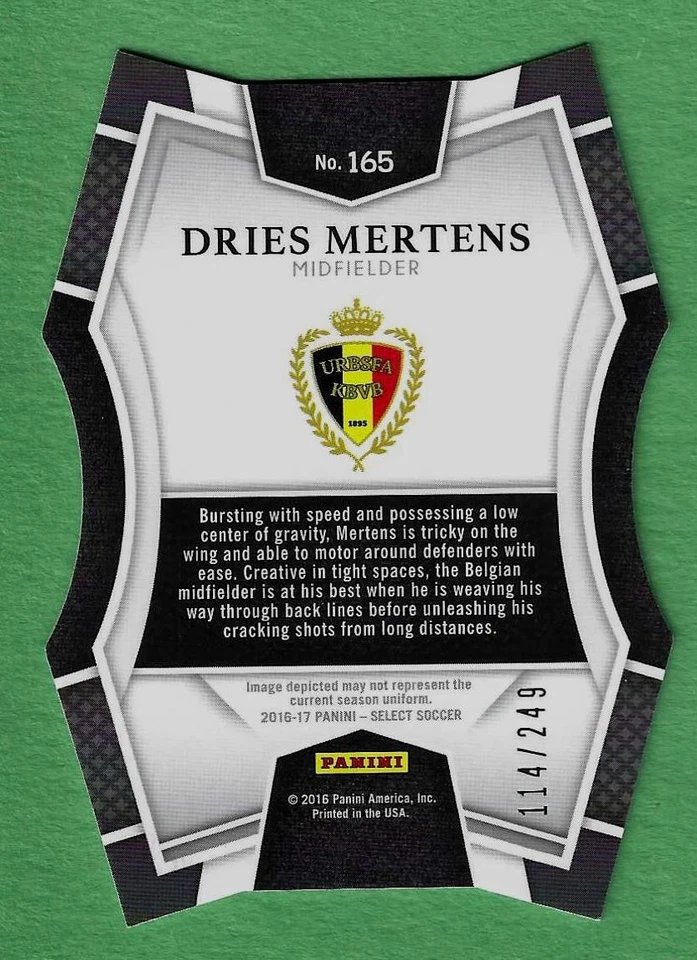 Dries Mertens Belgium 2016-17 Panini Select 165 LIGHT BLUE PRIZM DIE CUT /249 - Image 2 of 2