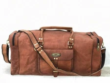 Leather bag goat travel luggage duffel bag gym real brown new vintage men's