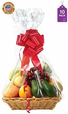Clear Basket Bags, 10 Pack Large Clear Cellophane Wrap for Baskets & Gifts 24"X3