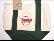Trader Joes Mini Canvas Tote Bag, New with Tags - GREEN