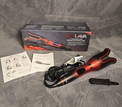 CHI Lava 1'' Volcanic Ceramic Pro Spin N Curl Rotating Curling Iron Red Hair