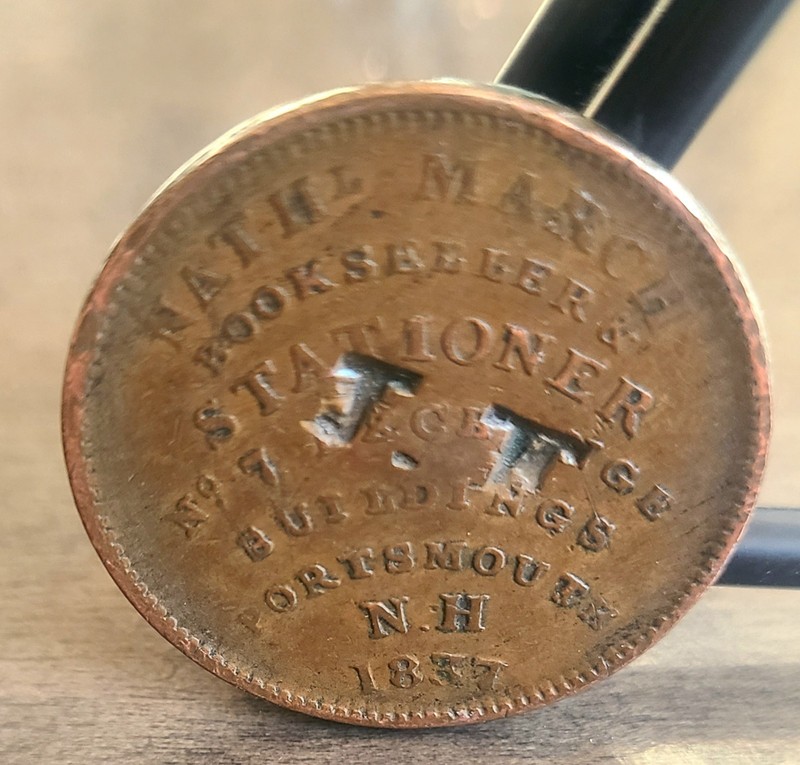 1837 Nathaniel March & William Simes Portsmouth NH Hard Times Token - Punched 