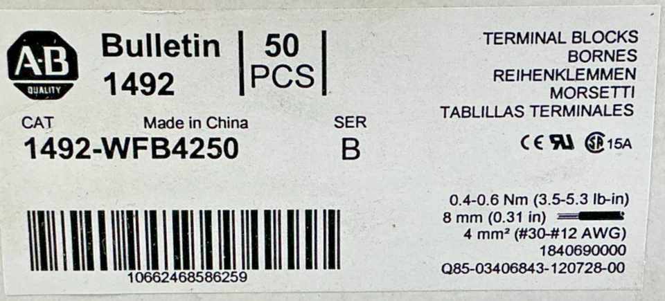 New Box of 50 Allen Bradley 1492-WFB4250 Ser B Terminal Blocks 85-264V 1492-WFB4 - Image 4 of 4