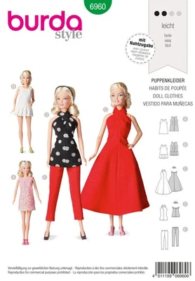 Schnittmuster Kleid Burda 6960 Puppenkleider Deutsche Anleitung - Bild 1 von 4