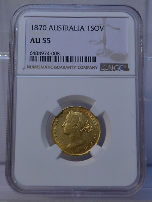 1870 AUSTRALIA 1 SOVEREIGN KM#4 VICTORIA SYDNEY MINT NGC AU55 GOLD