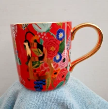Anthropology Floral & Gold Mug Monogram “B” 12 oz Rifle Paper Co.