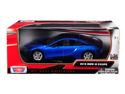 2018 BMW i8 Coupe - Metallic Blue 1:24 Scale Diecast Model - Motormax 79359BL~