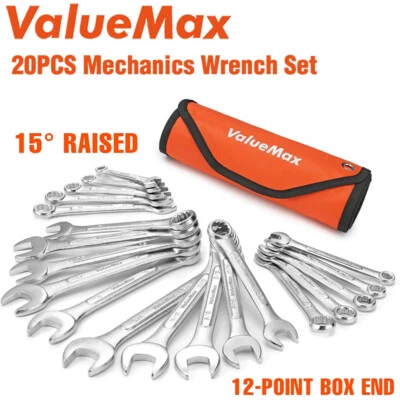 ValueMax 20PCS Mechanics Wrench Set Combination Wrench Set with pouch SAE Metric