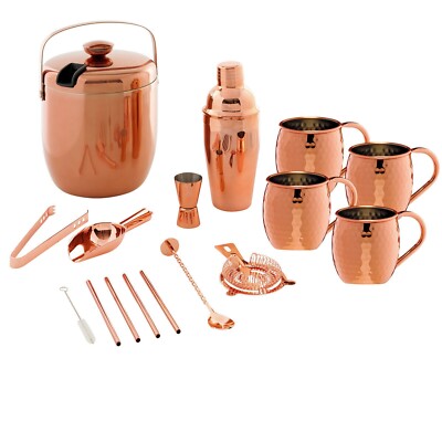 Cocktail Starter Set Becher Gläser Eiskübel Shaker Partyset Strohalme Rose - Neu