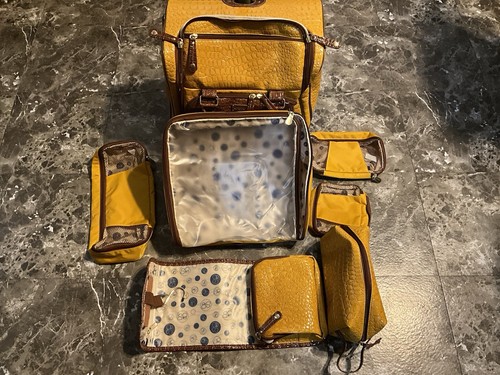 SAMANTHA BROWN EMBOSSED CROC WHEELED 15"CARRYON GOLD/BROWN 7 PC SET - Picture 10 of 15