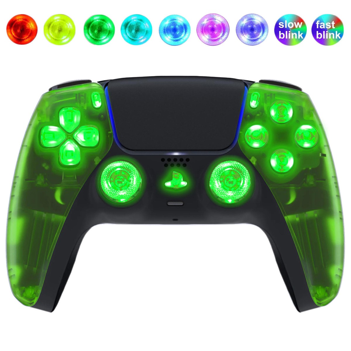 新品⭐︎PS5 Green Clear Silent Modz LED Light Up Buttons Wireless Custom