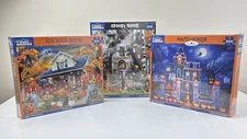 White Mountain Halloween Puzzles Spooky Haunted House of Horror Lot Of 3 New