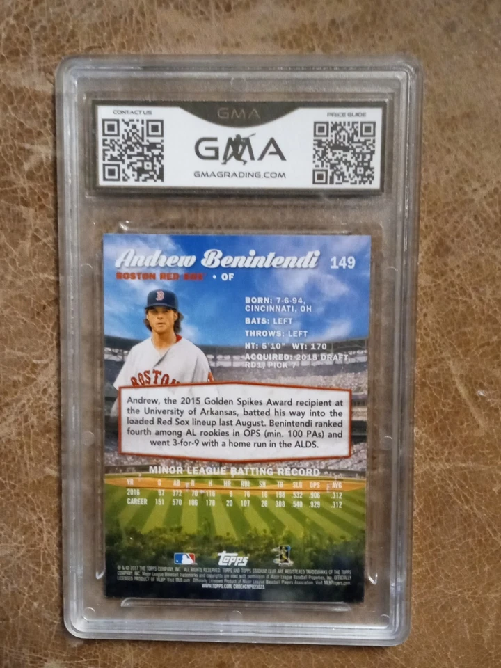 2017 Andrew Benintendi Stadium Club Rookie GMA 10 - Image 2 of 2