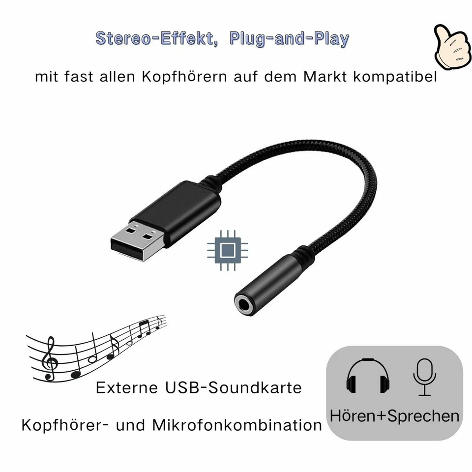 L05 USB On 3,5mm Stereo Audio Adapter Cable for Headphones Speaker Microphone - Image 3 of 4