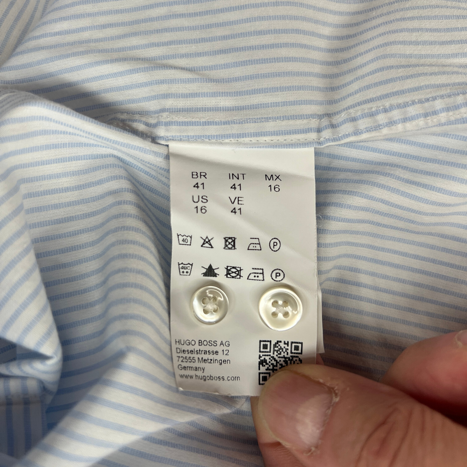 Hugo Boss Slim Fit Men's 16 White Stripe Long Sleeve Dress Shirt thumbnail 8