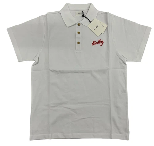 Bally White Cotton Polo Shirt with Red Logo Size XXL