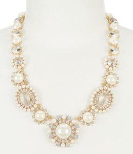 Authentic Kate Spade Gold Plated LUMINOUS Faux Pearl Crystal Cluster NECKLACE Bridal halo