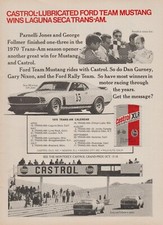 1970 Castrol Motor Oil - Parnelli Jones, George Follmer, Ford Mustang - Print Ad