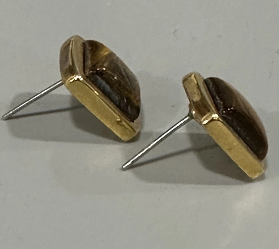 Vintage Roman Cat's Eye Tiger's Eye Stud Earring Post Pierced Autumn - Image 3 of 4