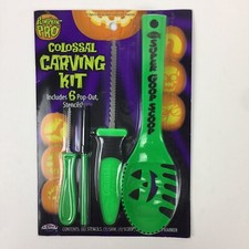 Pumpkin Pro Halloween Pumpkin Colossal Carving Kit Set w/ 6 Stencils Green New
