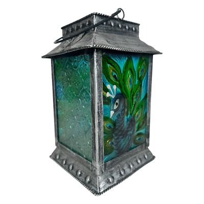 Peacock Dragonfly LANTERN Outdoor Blue Colorful Requires a Candle or Solar Light