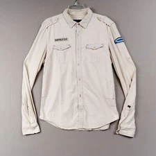 Buffalo David Bitton Shirt Men’s M Khaki Tan Cotton Roll-Up Sleeve Button Front