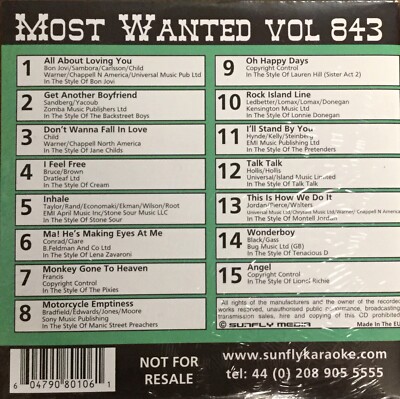 Sunfly Most Wanted (SFMW843) - Karaoke CDG-Disc