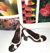 Stephane Kelian Brown  Cream Leather Chunky Heeled Shoes Size 7.5