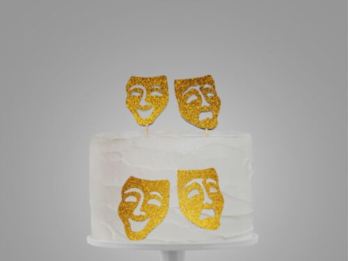 Comedy & Tragödie Masken, Musiktheater Goldglitzer Geburtstag Tortenaufleger, Musik - Bild 1 von 3