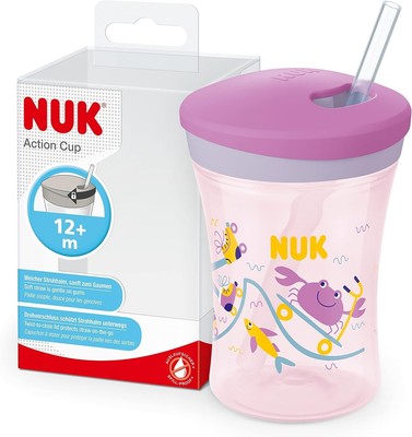 Neu NUK Action Cup Kleinkind Tasse | 12+ Monate | Twist Close Soft Trinkhalm |