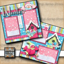 SNOW BIRDS winter  GIRLS 2 premade scrapbook pages paper layout DIGISCRAP A0541