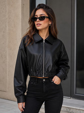 Black Cropped Jacket for Women   Oversized Ge...