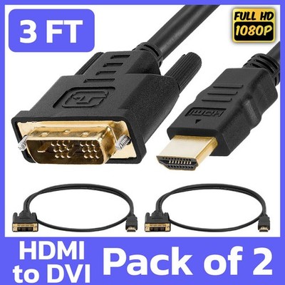 2 Pack 3FT HDMI to DVI Cord DVI-D M to HDMI M Cable Adapter Connector Converter