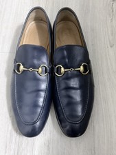 Gucci Mens Jordaan Loafers Blue Leather Horse Bit 406994 8 fits 10 US Rare